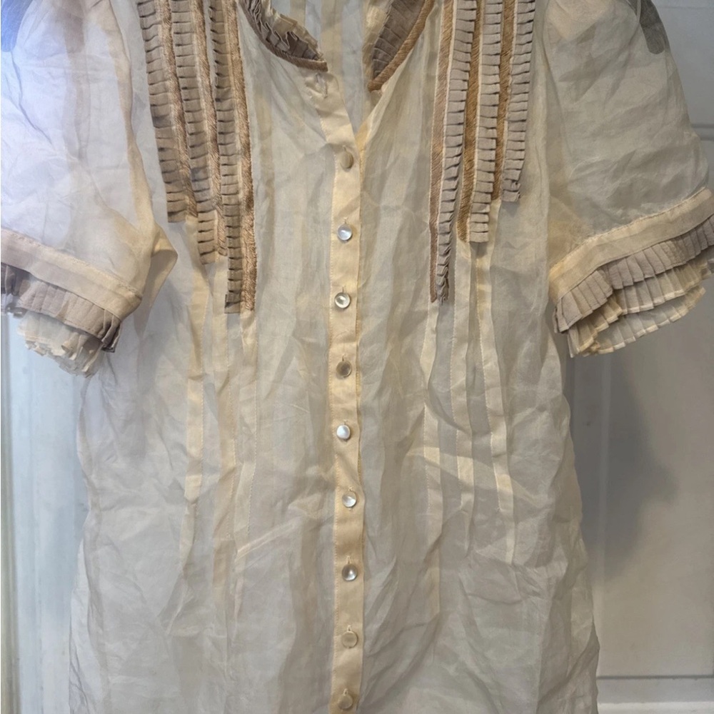 Rebecca Taylor Cream and Tan sheer organza Blouse